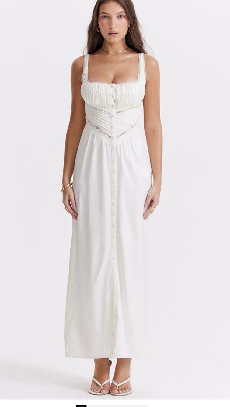 HOUSE OF CB Illiana Ivory Silk Maxi Dress, Size L (NEW)